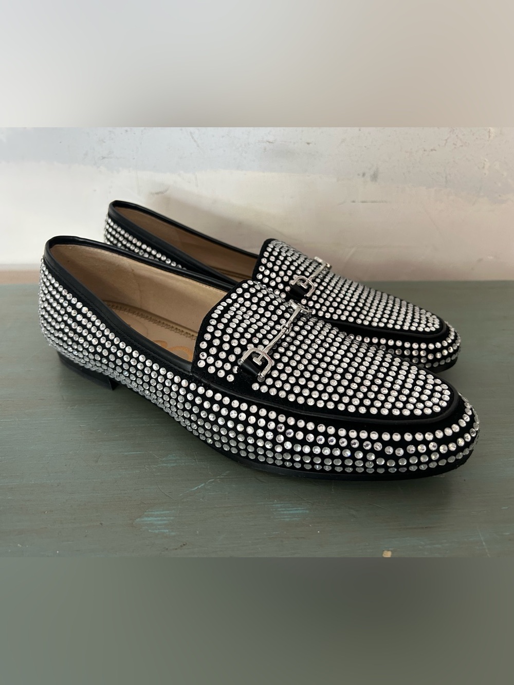 Sam Edelman Loraine Glitz Womens Black Crystal-Embellished Loafers